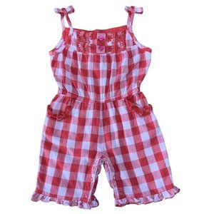 MONSOON Baby Girls Romper 3-6 Embroidered Red & White Checks Infant Playsuit